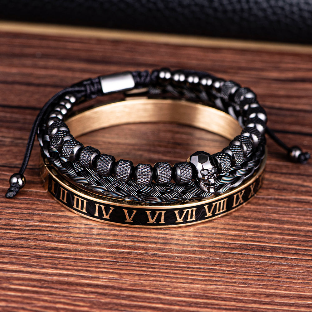 Bracelete caveira banhado a rodio negro