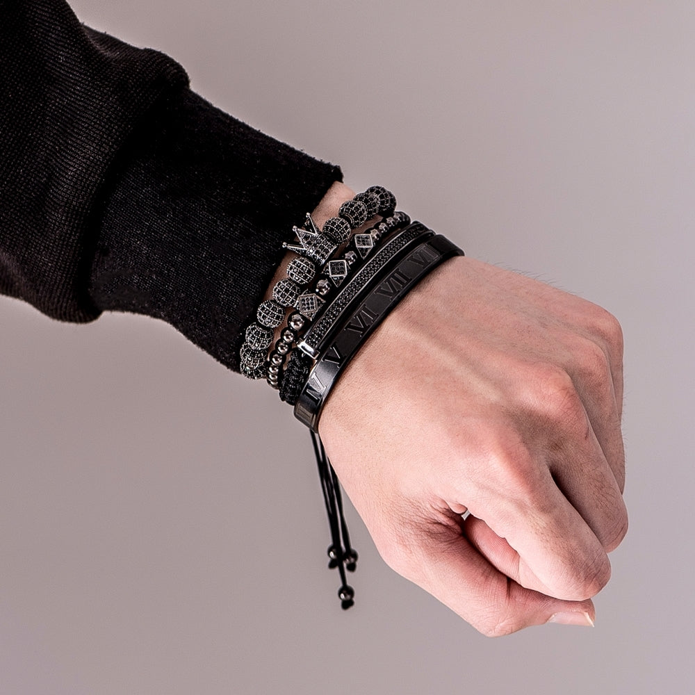 Bracelete coroa banhado a rodio negro